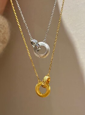 S925纯银CNC工艺拉丝双环项链轻奢颈饰女款优雅高级小众几何吊坠