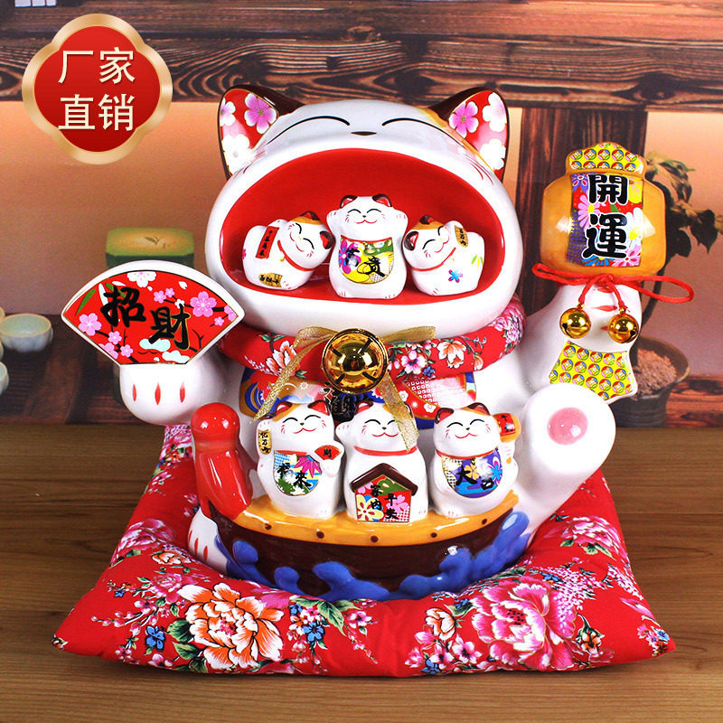 厂家直销 特大号大嘴招财猫摆件店铺开业礼品家居饰品陶瓷储蓄罐