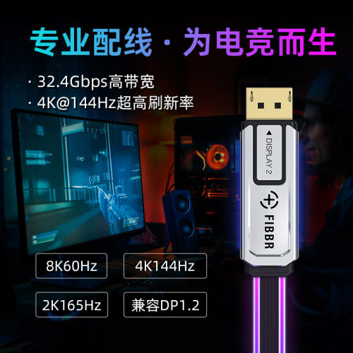 FIBBR/菲伯尔光源dp线1.4光纤视频线144hz光污染rgb变色4k长距离