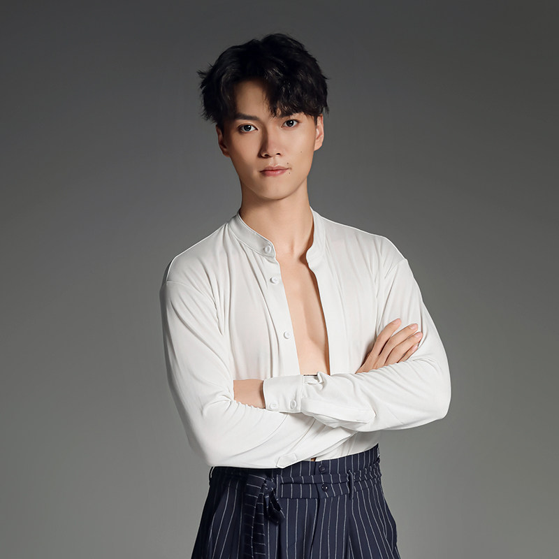 拉丁舞男士练功服高端衬衫舞蹈服
