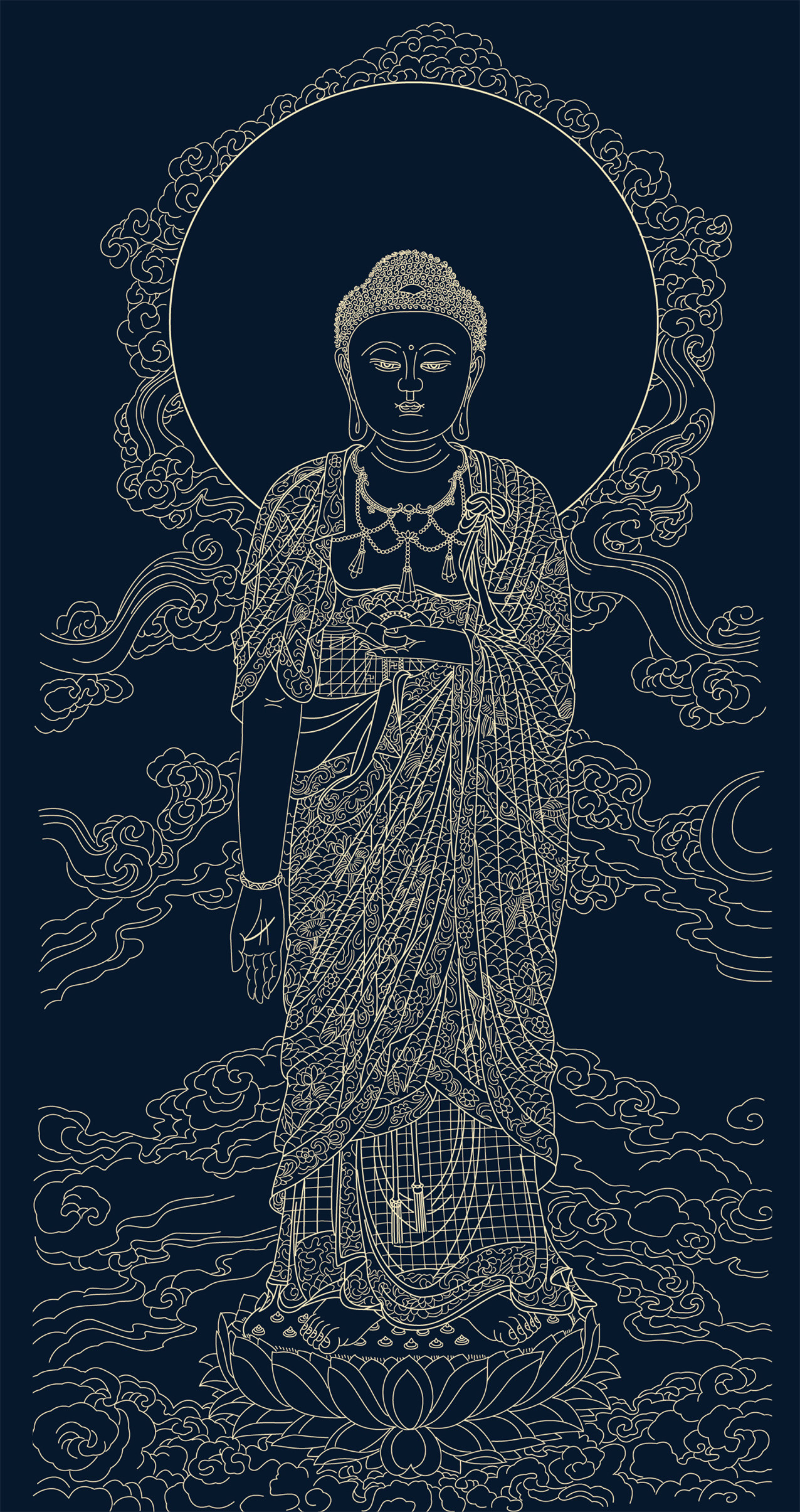 西方三圣描金 阿弥陀佛大势至菩萨观世音菩萨布面diy描金画填色画