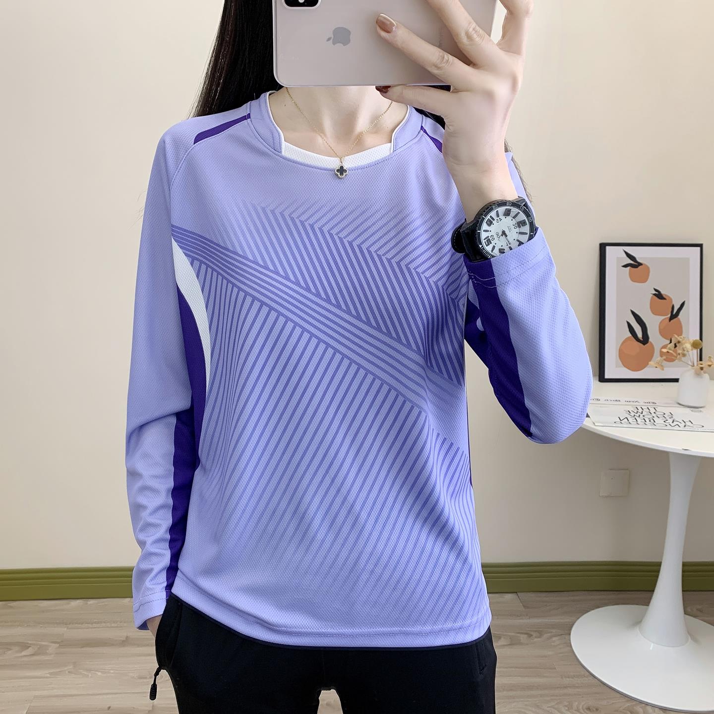 春秋款速干衣长袖T恤羽毛球服男女款运动衫团队服弹力透气快干衣