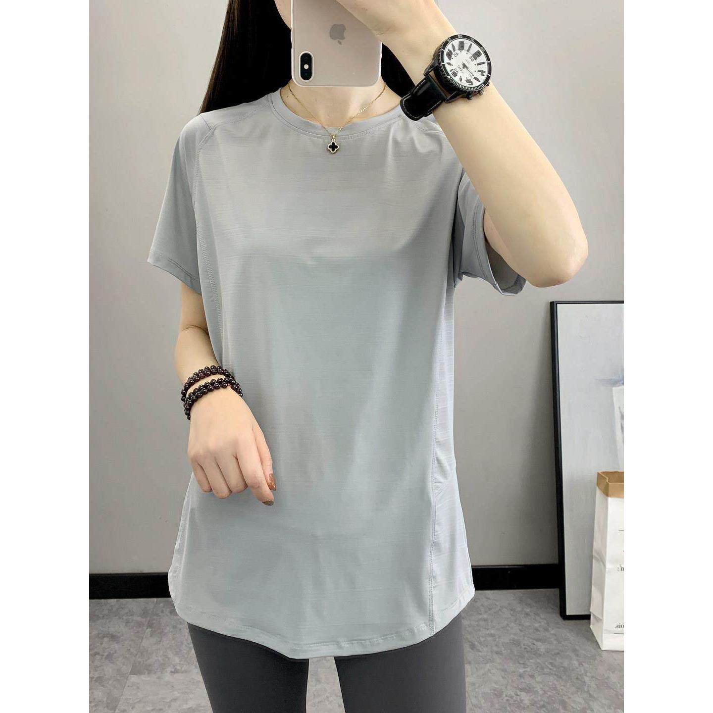 户外速干衣短袖T恤加大码瑜伽服胖mm女夏遮肚运动跑步衫健身上衣