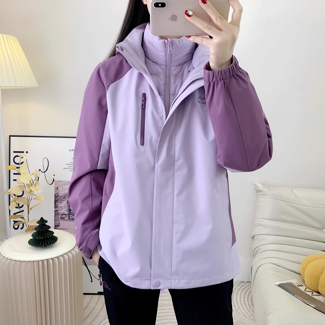 风雪狼户外羽绒内胆冲锋衣女款2025新款三合一可拆卸保暖防风外套