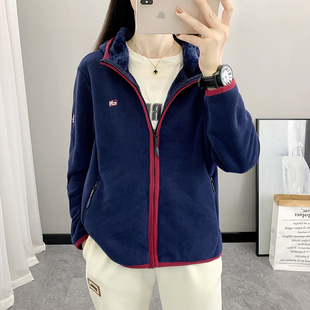 开衫 非常厚实奥粒绒长袖 外套夹克运动休闲衣绣花 连帽卫衣冬季 女款