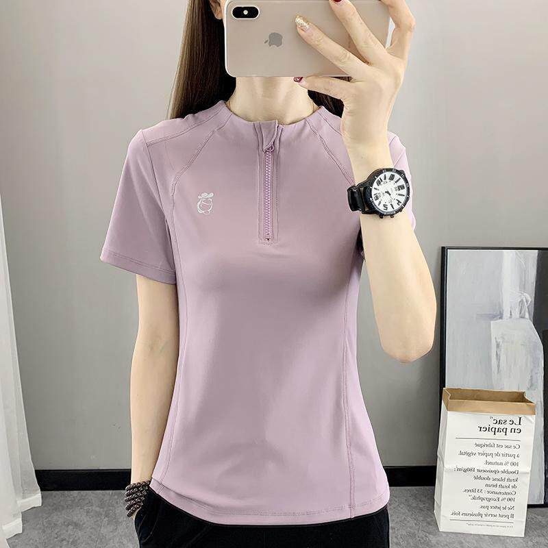 短袖上衣女户外跑步运动服立领速干t恤大码弹力透气健身瑜伽快干图片
