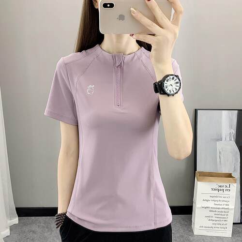 短袖上衣女户外跑步运动服立领速干t恤大码弹力透气健身瑜伽快干