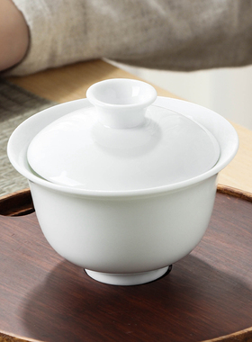 高白瓷二才盖碗茶备敬茶碗简约功夫茶具家用泡茶器手抓壶LOGO定制