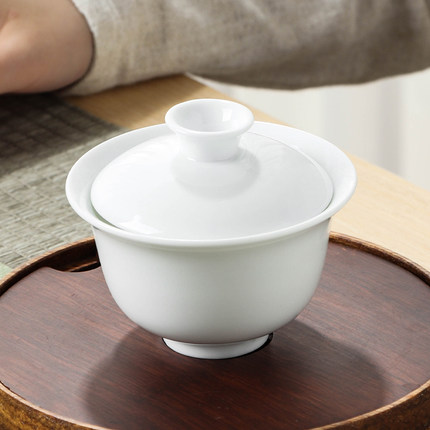 高白瓷二才盖碗茶备敬茶碗简约功夫茶具家用泡茶器手抓壶LOGO定制
