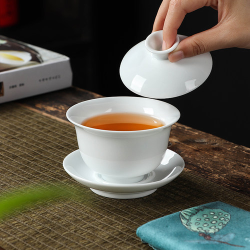 国莹陶瓷三才盖碗LOGO礼品定制