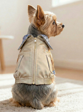 PETCIRCLE宠物服装狗狗猫咪衣服春夏新款格子翻领夹克泰迪比熊