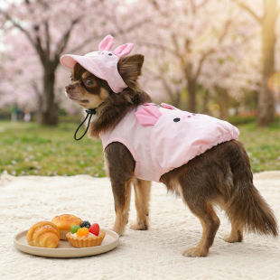 petcircle宠物衣服小狗猫咪衣服春夏款 卡通小猪背心帽子套装