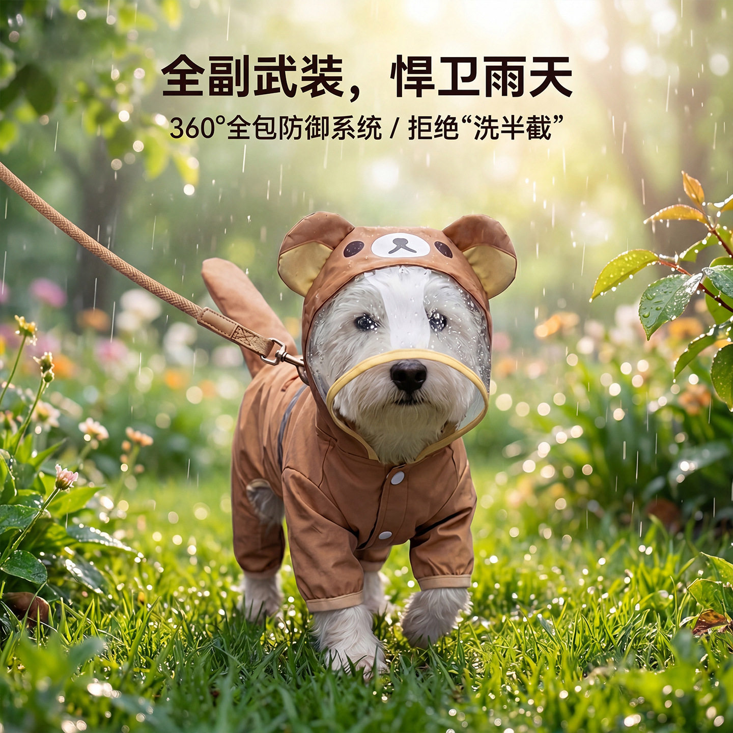 四季小熊拼接全包雨衣包尾中小型犬狗狗外出雨天狗狗衣服宠物衣服