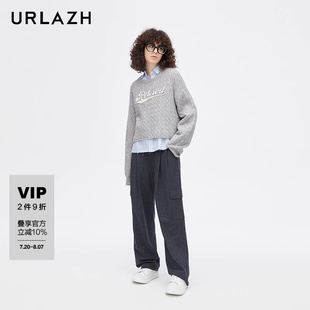 深灰色气质简约宽松直筒大口袋休闲西裤 URLAZH有兰新款 女