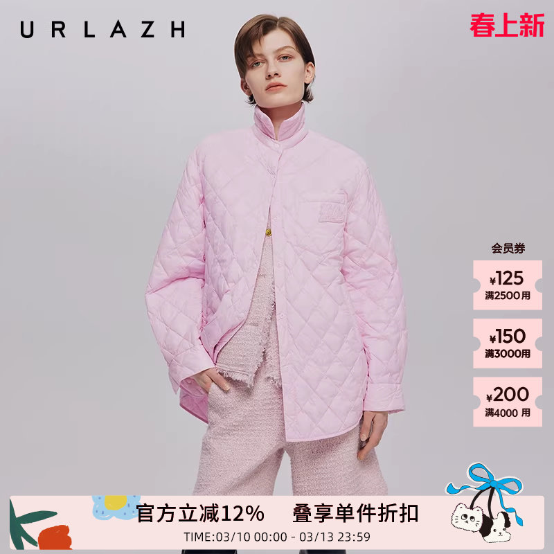 【90%白鹅绒】URLAZH有兰秋季新款时尚休闲减龄粉色衬衫式羽绒服