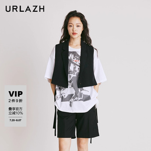 背心马甲女 URLAZH有兰夏季 新款 复古黑色简约休闲宽松短款 气质西装