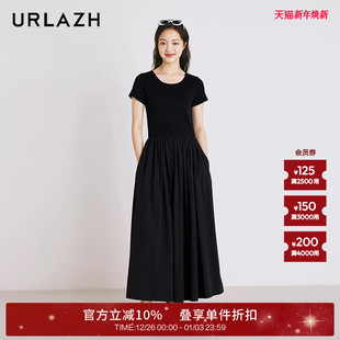 新款 长款 法式 简约短袖 连衣裙 优雅黑色气质修身 URLAZH有兰夏季