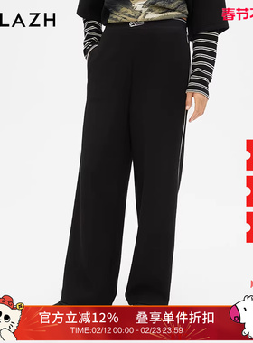 URLAZH有兰新款黑色垂感宽松直筒休闲裤女LM3PA16