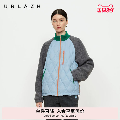 复古撞色拼接轻薄羽绒服