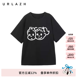 原田治联名系列简约休闲百搭圆领纯棉黑色短袖 T恤女 URLAZH有兰