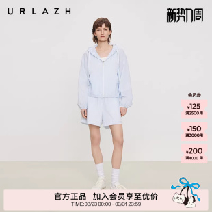 女 清爽蓝白条纹高腰宽松休闲短裤 URLAZH有兰夏季 新款