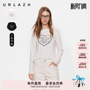 针织T恤女 爱心字母印花圆领长袖 URLAZH有兰冬季 新款