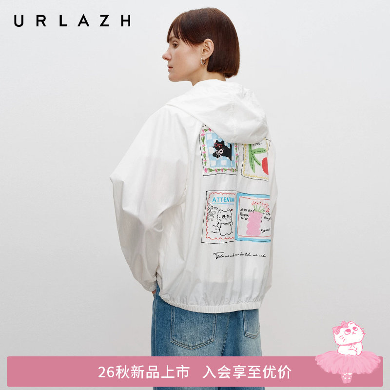 商场同款URLAZH有兰2026新款涂鸦印花休闲宽松插肩袖连帽外套