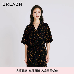 气质时尚 URLAZH有兰夏季 黑色印花复古法式 女 新款 高腰连体短裤