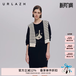 黑色PUPPY亮片重工圆领休闲连衣裙女 简约时尚 URLAZH有兰秋季 新款