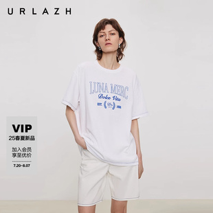 商场同款 URLAZH有兰2025夏季 新款 简约清爽蓝白撞色休闲宽松短袖