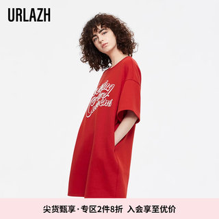 URLAZH有兰春夏新款复古洋气宽松休闲印花圆领短袖连衣裙女