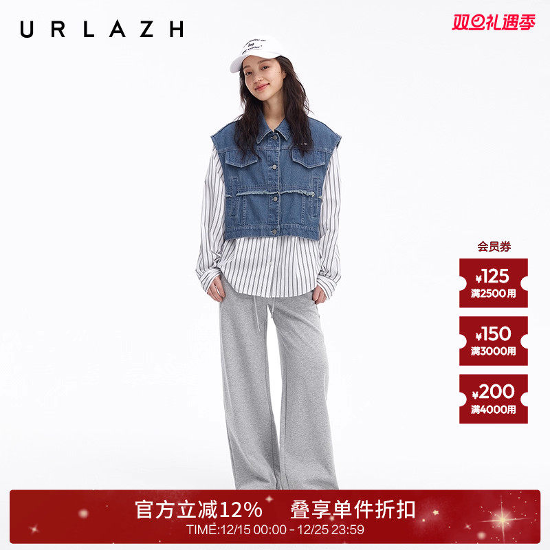 urlazh/有兰牛仔拼接卫裤