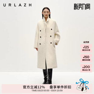 大衣毛呢外套 羊驼毛复古气质双排扣奶油白长款 URLAZH有兰冬季 新款