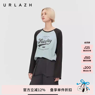 复古插肩袖 URLAZH有兰春季 新款 美式 T恤 字母做旧印花圆领宽松长袖