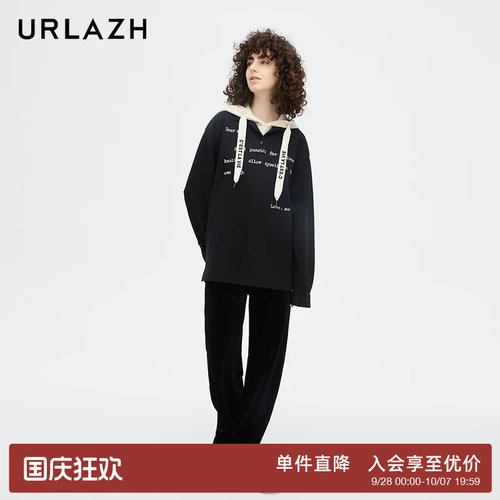 urlazh/有兰黑色宽松直筒休闲裤