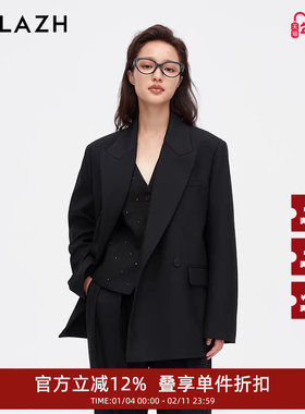 URLAZH有兰新款黑色休闲宽松刺绣西装外套女IM3SU06