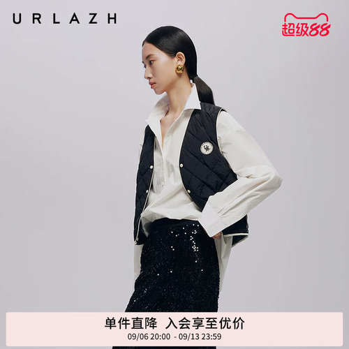 URLAZH有兰百搭V领无袖羽绒马甲