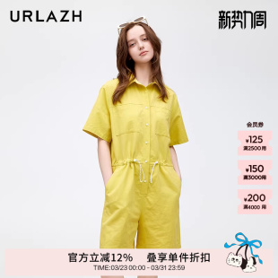 女 连体裤 URLAZH有兰新款 复古宽松直筒洋气樱草黄色休闲潮酷短款