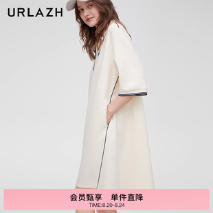 气质简约白色复古学院风休闲宽松舒适T恤连衣裙女 URLAZH有兰新款