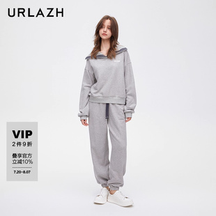 简约灰色休闲宽松运动绣花卫裤 URLAZH有兰新款 女