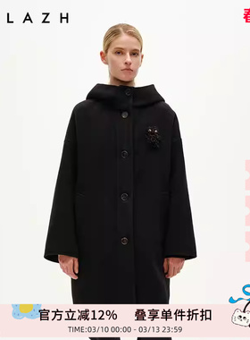 URLAZH有兰冬季新款萌趣连帽羊毛简约学院风休闲百搭毛呢大衣外套