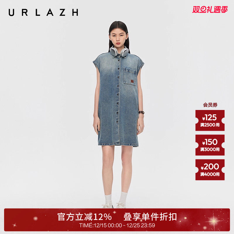 urlazh/有兰复古水洗牛仔连衣裙