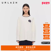 商场同款 落肩白T恤女 藏青镶边圆领长袖 URLAZH有兰2025秋季 新款