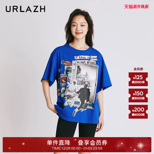 T恤女 洋气纯棉克莱因蓝显白休闲宽松印花短袖 URLAZH有兰夏季 新款