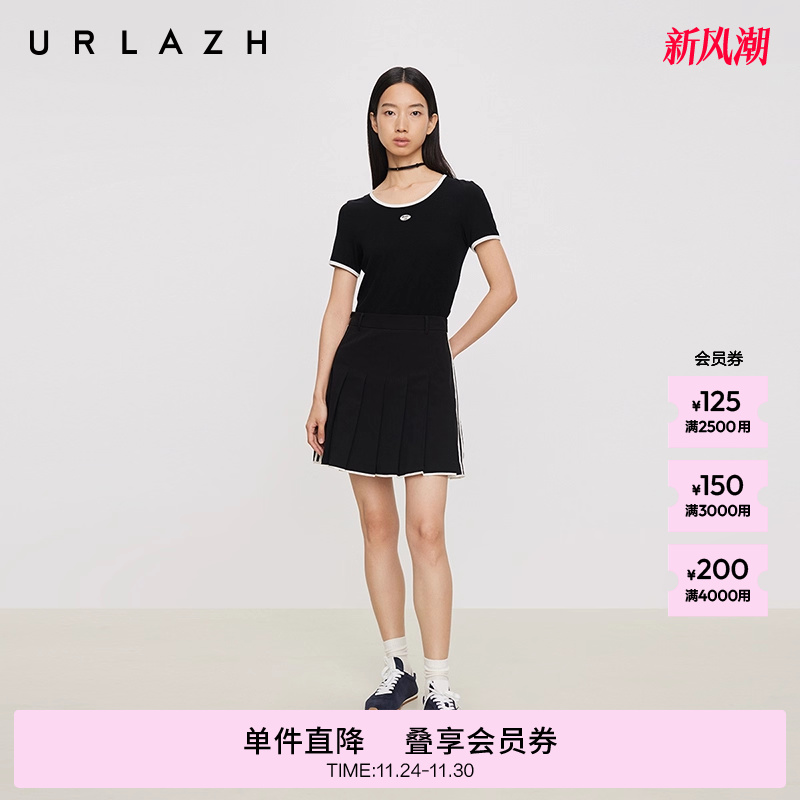 商场同款URLAZH有兰2025夏季新款黑色减龄少女活力网球百褶裙半裙