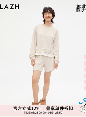 URLAZH有兰新款烫钻质感休闲宽松舒适直筒短裤女IM3PA22