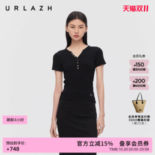 URLAZH有兰2025秋季 V领针织衫 新款 短袖 黑色优雅气质修身 商场同款