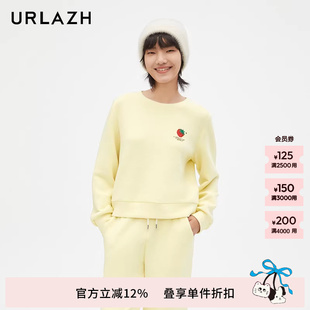 URLAZH有兰新款 卫衣女LM3SW13 黄色宽松休闲圆领刺绣长袖