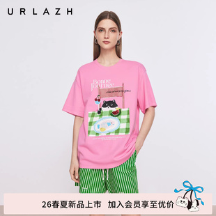 商场同款 新款 可爱减龄休闲宽松短袖 小猫T恤女 URLAZH有兰2026夏季