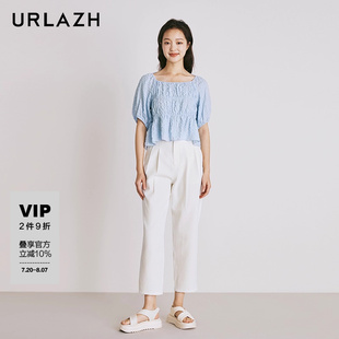 URLAZH有兰夏季 女 新款 简约气质百搭白色宽松直筒轻盈高腰休闲裤
